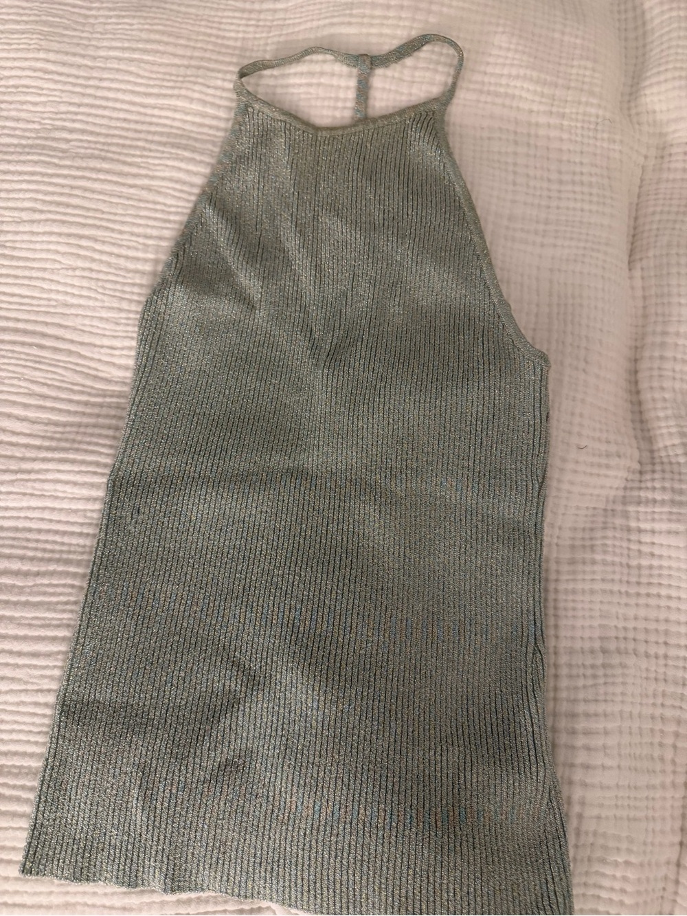 Intermix' Metallic Ribbed Halter Dress - Light Green Size Petite